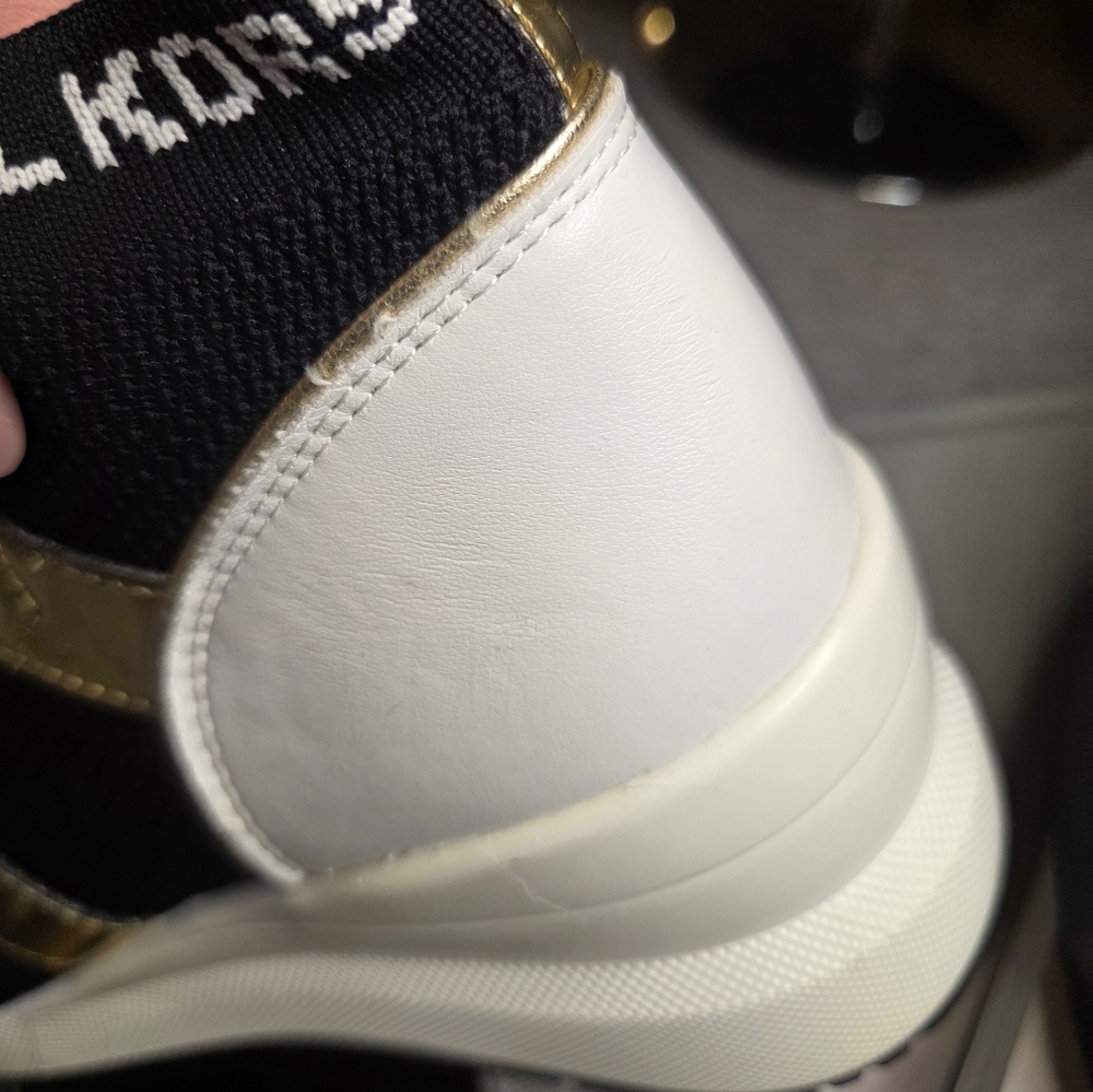 Michael Kors Hilda Knit & Leather Sock Wedge Heel Lace Up Trainers Sneakers - Picture 9 of 13